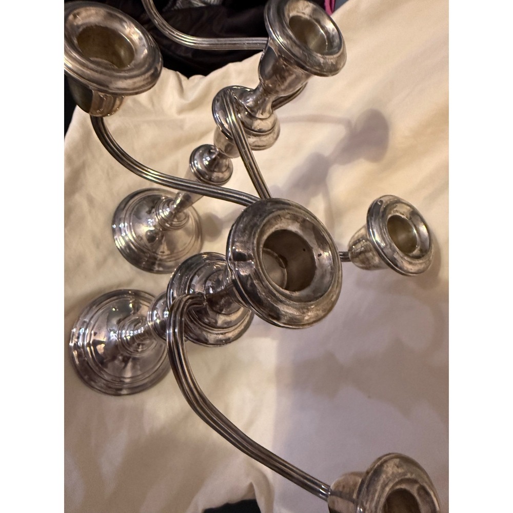 Gorham Sterling Silver Weighted 3-Light Candelabra Pair Convertible 808/1 Set 2 - Picture 9 of 12